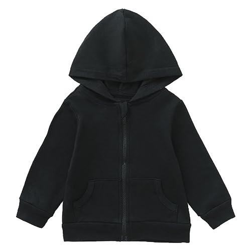 ROMPERINBOX Unisex Solid Baby Sweatshirts Hoodies, Lightweight Full Zip-up Jackets Coat 0-24 Months (Black, 6-9 Months)