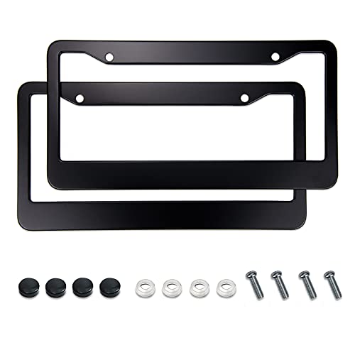 Matte Black License Plate Frames - Airxwills License Plate Covers, 2 Packs Universal Aluminum Tag Frame for Front and Rear Car Tags.