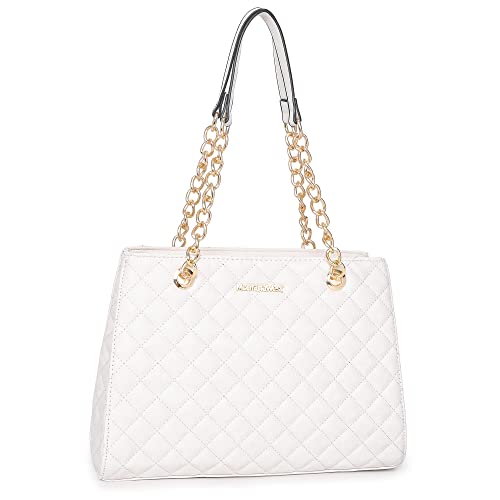 Montana West Tote Bag for Women Quilted Handbags Hobo Shoulder Purse Satchel White Christmas Gift MWC-040BG
