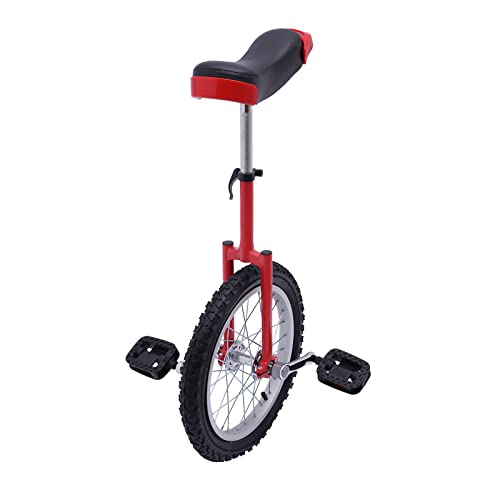 SABUIDDS 16 Inch Unicycle for Kids and Adults | Adjustable Seat, Use for Exercise, Fun and Entertainment, Circus Performances (Red)