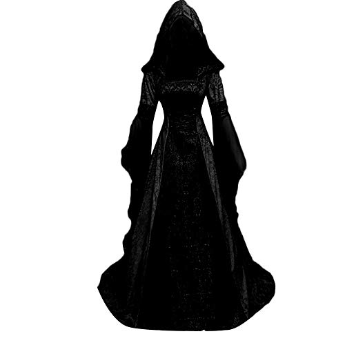 SHOPESSA Women's Gothic Dress with Hood Medieval Costume Corset Renaissance Dress Victorian Dress Black