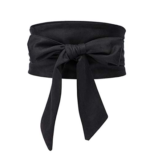 Shengweiao Women's Self Tie Wrap Around Obi Waist Band Cinch Boho Belt (Black)