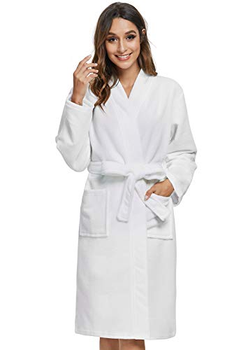 Vislivin Womens Lightweight Bathrobe Soft Kimono Robes Terry Cloth Bathrobe Knee Length Bath Gown White L