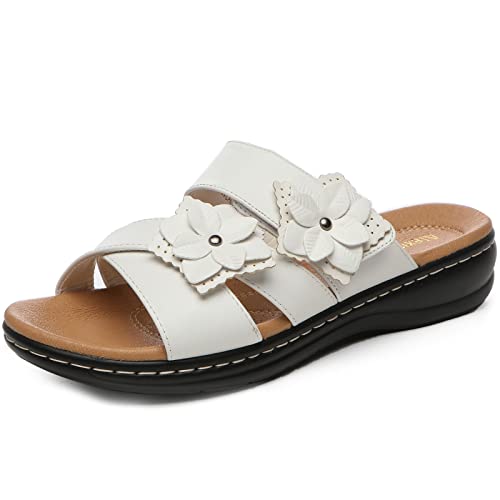 Alexis Leroy Comfortable Flower Women’s Wedge Sandals White 6-6.5