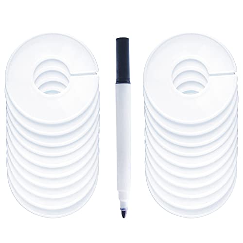 20 Pack Clothing Rack Size Dividers, Wardrobe Round Hangers Label Closet Dividers with 1 Piece Marker Pen for Clothes Organization(White, Blank)