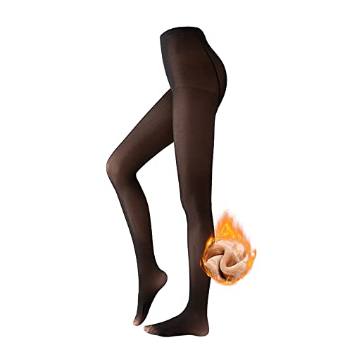pepdhuk Fleece Lined Tights Sheer Women. Fake Translucent Warm Pantyhose Leggings Sheer Thick Tights for Winter -BLK