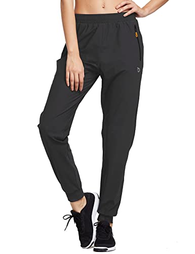 BALEAF Hiking Pants Women Joggers Workout Athletic Lightweight Running Travel Track Pants Quick Dry 2 Zipper Pockets Black M