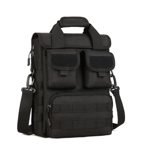 ArcEnCiel Tactical Messenger Bag Men MOLLE Sling Pack Briefcase Gear Handbags Utility Carry Satchel with 2 Patch(Black)