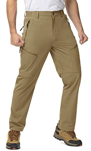 TBMPOY Men's Lightweight Hiking Fishing Pants 5 Zip Pockets Stretch Athletic Cargo Pant Outdoor Work Camping Travel Khaki 38