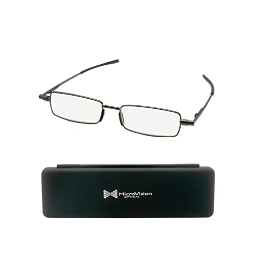 MicroVision Optical Flat Folding Reading Glasses With Compact Case For Women and Men, Slim, Foldable Frame Eyeglasses