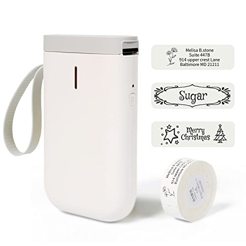 LMASBLTER D11 Label Maker Small Label Printer Handheld Portable Bluetooth Label Maker Machine with Tape,Mini Bulk Printer for Small Business Home Office Compatible iOS Android USB Rechargeable-White