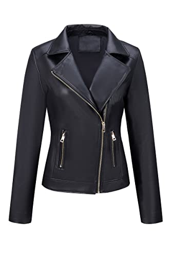 Bellivera Faux Leather Jackets for Women Spring Fall Clothes Soft Casual Short Motorcycle Biker Coat 1702021A Black M