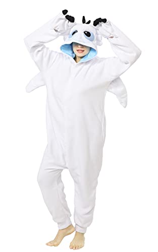 Oiziuzio Animal Unisex Onesie Holloween Cosplay Costume Dragon Pajamas for Adult Women Men White S