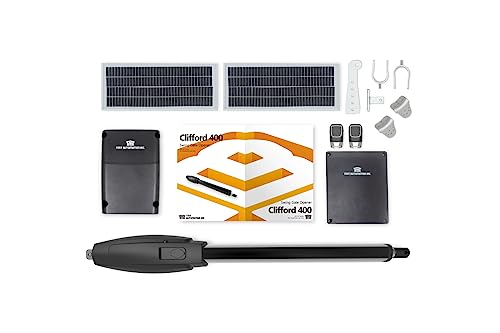 TMT Gate Opener Kit -Heavy Duty Aluminum Alloy Shell Automatic Driveway Single Swing Gate Opener up to 20ft or 950lb -Easy Installation, Remote Controls, Smart Lifestyle-TMT Clifford 400+Solar Panels