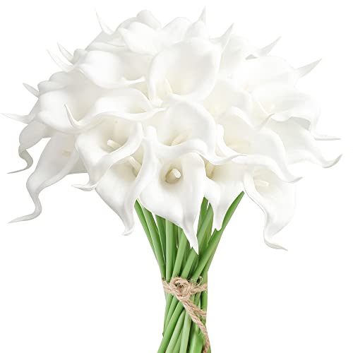 IPOPU 24PCS Artificial Flowers Fake Calla Lily Flowers Real Touch Calla Lily Faux Flowers Arrangement Bouquet for Home Garden Office Party Wedding Bouquet Centerpieces Flower Home Decoration (White)