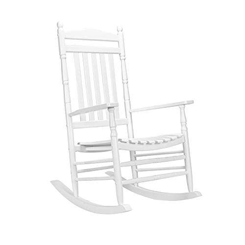 VINGLI Wood Rocking Chair Outdoor with 450 lbs Support Relaxing Rocker Solid Wood High Back Seat Reclining Seat for Deck, Garden, Backyard, Porch, Indoor or Outdoor Use, White