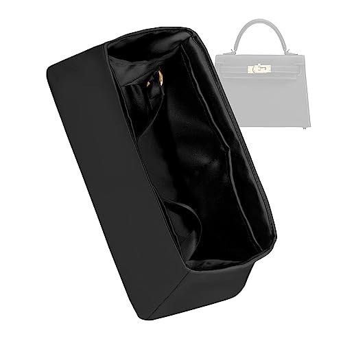 ZYZii Silk Purse Organizer for Kelly Pochette/Mini2/20/25/28/32/35/40,Insert Bag in Bag,Luxury Handbag Tote Lining Bag Shapers(Kelly Pochette,Black)