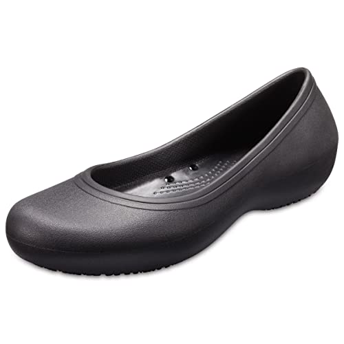 Crocs womens Work Flats| Slip Resistant Work Shoes Ballet Flat, Black/Black, 6 US