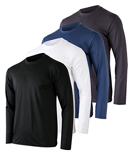 4 Pack:Mens Long Sleeve T-Shirt Workout Clothes Quick Dry Fit Gym Tee Shirt Athletic Active Performance Casual Moisture Wicking Exercise Clothing Running Cool Sport Training Undershirt Top-Set 7-XL