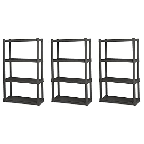 Sterilite Plastic Indoor Outdoor 4 Shelf Durable Shelving Unit, Gray, 3 Pack