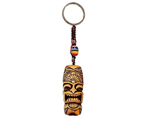 Gypsy Daze Smokes Ku Polynesian Tiki Head 3D Figurine Keychain Multicolored Macramé Metal Ring - Handmade Gifts Boho Car Keys Bag Accessories