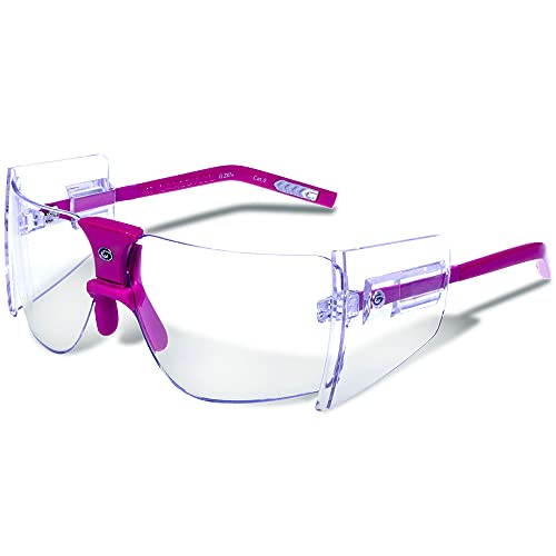 Gargoyles Performance Eyewear Men's 85's Shield Sunglasses, Fuchsia Frame/Clear Lenses, 66mm