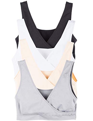 Caramel Cantina 4 Pack Nursing Maternity Women’s Sleep Comfort Bralette Bra (Medium, Basics)