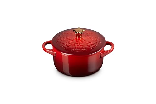 Le Creuset Noël Collection Stoneware Mini Cocotte with Star Knob, 24 oz., Cerise