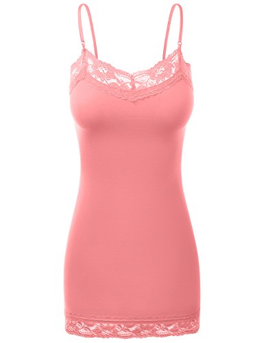 Lace Plus Size Adjustable Spaghetti Strap Cami Tops Rose PI X-Large