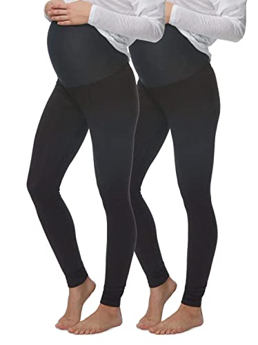 Felina Velvety Soft Maternity Leggings for Women - Yoga Pants for Women, Maternity Clothes - (2-Pack) (Small, Black)