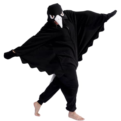 ofodoing Adult Animal Crow One-piece Pajamas Cosplay Animal Homewear Sleepwear Jumpsuit Costume for Women Men Black