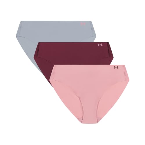 Under Armour Womens 3-Pack Pure Stretch No Show Bikini Underwear, All-Day Comfort & Ultra-Soft Fit, Pink Elixir