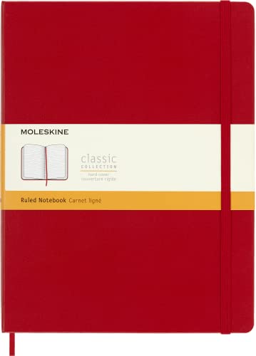 Moleskine Classic Notebook, Hard Cover, XL (7.5' x 9.5') Ruled/Lined, Scarlet Red, 192 Pages