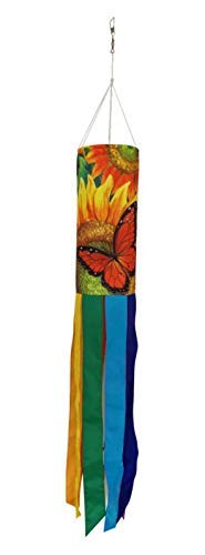 Majestic EPP Home and Outdoor 40-Inch Vibrant Sunflower and Monarch Butterfly Decorative Windsock with Rainbow Colors Tails