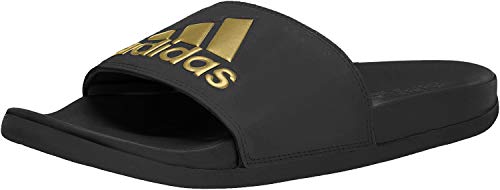adidas Women's Adilette Comfort Slides, Core Black/Gold Metallic/Core Black, 8