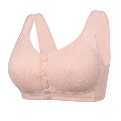 Women's No Underwire Front Closure Button Bralette Wide Strap Breathable Comfort Tank Top Bras Push Up Stretch Bra Pink