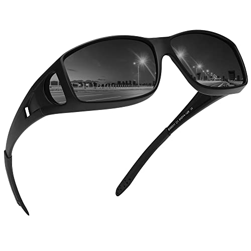 MEETSUN Fit Over Glasses Sunglasses for Men Women,Wrap Around Sunglasses Polarized UV400 Protection Black Frame-Gray Lens