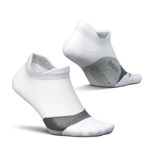 Feetures Elite Light Cushion No Show Tab Ankle Socks - Sport Sock with Targeted Compression - New White, M (1 Pair)