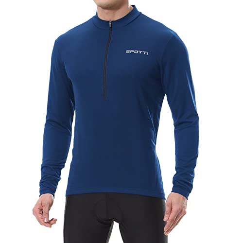 Spotti Men's Cycling Bike Jersey Long Sleeve with 3 Rear Pockets - Moisture Wicking, Breathable, Quick Dry Biking Shirt Navy
