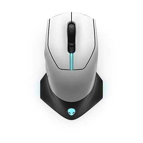 Alienware AW610M Wired/Wireless Gaming Mouse - 16000 DPI Optical Sensor, 350 Hour Rechargeable Battery Life, 7 Programmable Buttons, 16.8 million AlienFX RGB Lighting - Lunar Light
