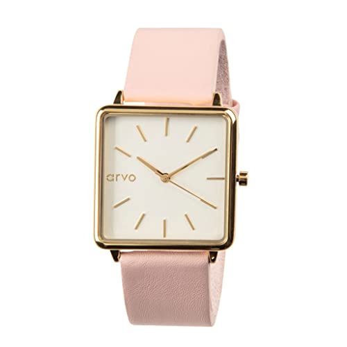 Arvo Time Squared Watch - Gold - Blush Pink Leather