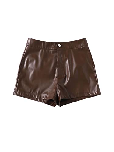 Floerns Women's PU Leather High Waisted Straight Leg Skinny Shorts Chocolate Brown M