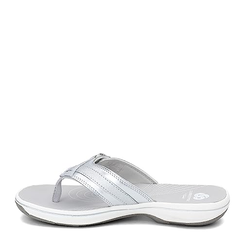 Clarks Women's Breeze Sea Flip-Flop, New Silver Synthetic, 9