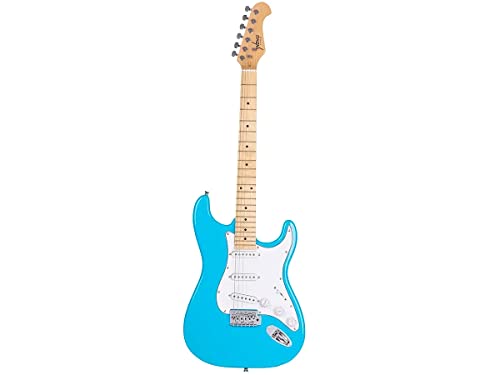 Monoprice Cali Classic Electric Guitar - Blue, 6 Strings, Double-Cutaway Solid Body, Right Handed, SSS Pickups, Full-Range Tone, With Gig Bag, Perfect for Beginners - Indio Series