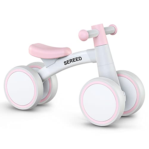 SEREED Baby Balance Bike for 1 Year Old Boys Girls 12-24 Month Toddler Bike, 4 Wheels First Birthday Gifts (Pink)