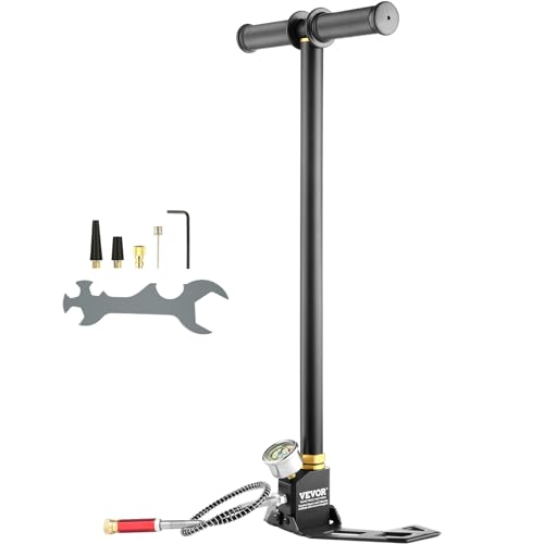 VEVOR High Pressure Hand Pump 3 Stage Airgun PCP Pump 4500PSI Stirrup Pump Air Rifle Filling Stirrup Pump (30MPA), Black