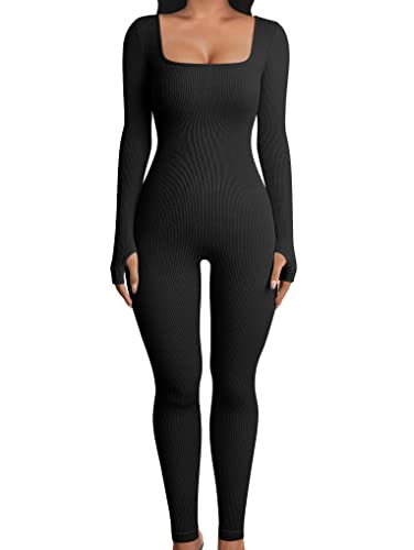YIOIOIO Women Workout Seamless Jumpsuit Yoga Ribbed One Piece Long Sleeve Leggings Romper