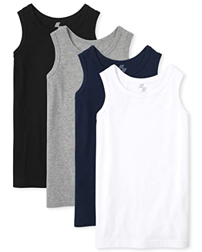 The Children's Place boys Mix and Match Tank Top Shirt, Black/New Navy/Smoke/White 4 Pack, Medium US