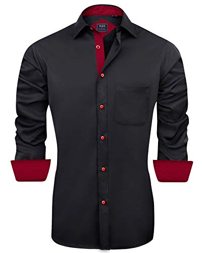 J.VER Men's Casual Long Sleeve Stretch Dress Shirt Wrinkle-Free Regular Fit Button Down Shirts Black Medium