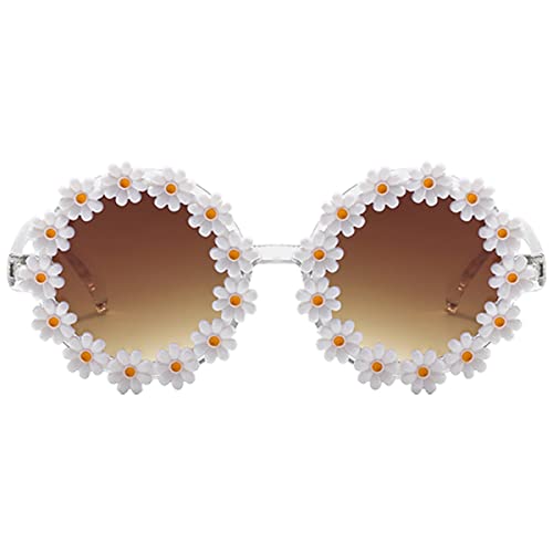 Dollger Retro Daisy Sunglasses for Women Flower Round Fashion Disco Festival Sunglasses, Brown Valentine's Day